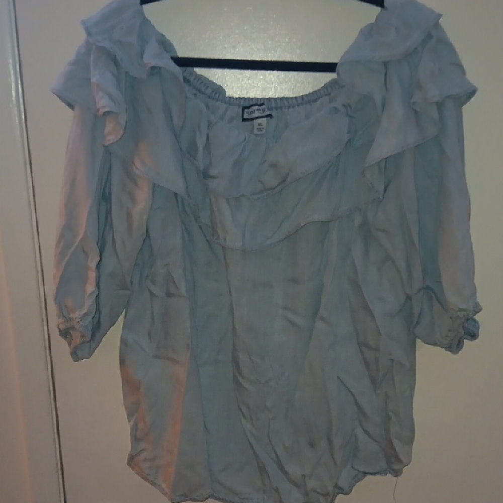 Chic Light Blue Ruffled Blouse